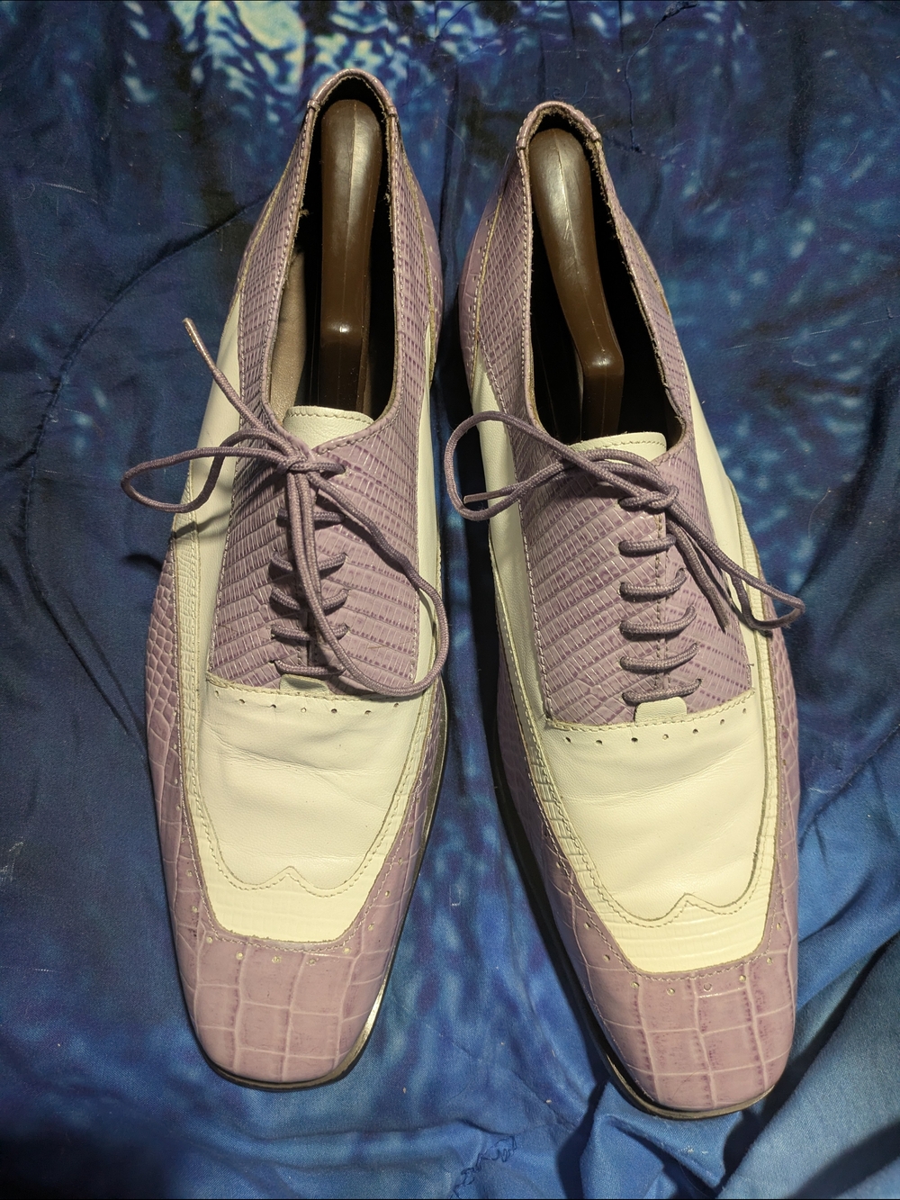 Stacy Adams Lavender Two-Tone Croc-Embossed Leather Oxfords | Jazz Age Zoot Suit